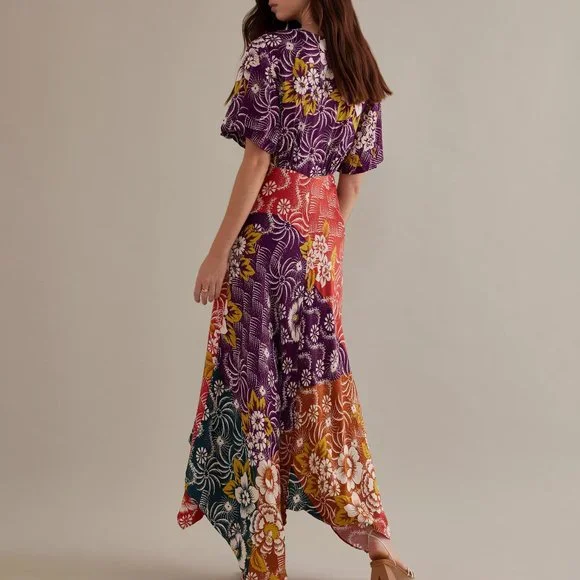 HTF By Anthropologie Short-Sleeve V-Neck Button-Front Midi Dress